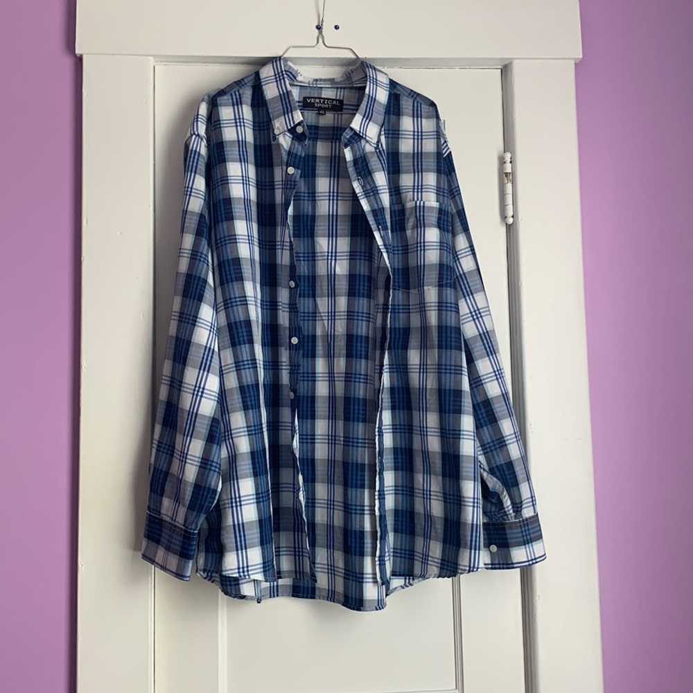 Ok Men.  We have a nice size 4X Vertical Sport plaid Dress Shirt.